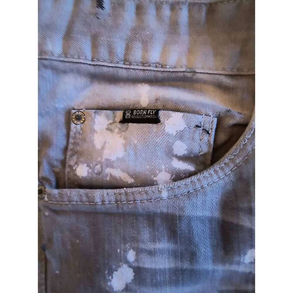 Born Fly Jeans Men's Size 40 Gray Denim Button Fly Straight Leg Paint Splatter - Picture 15 of 16